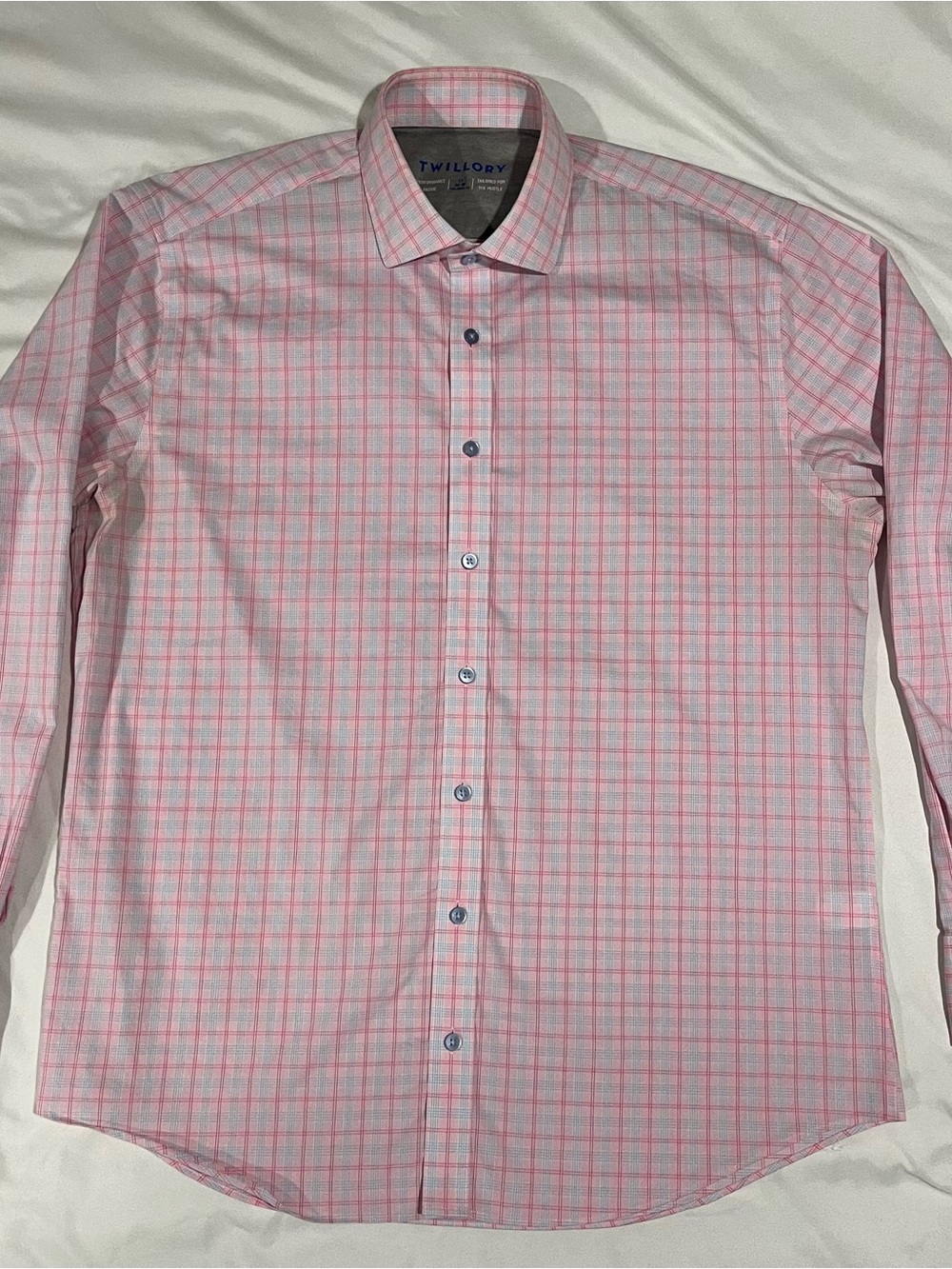 Twillory Leader Men’s 17 34-35  Tailored Performance Windowpane Pink & Blue